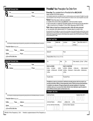 PrimeMail New Prescription Fax Order Form
