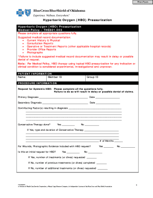 Hyperbaric Oxygen Pressurization Medical Policy Form