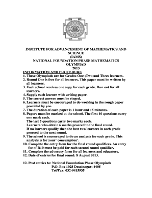 National Foundation Phase Mathematics Olympiad 2013