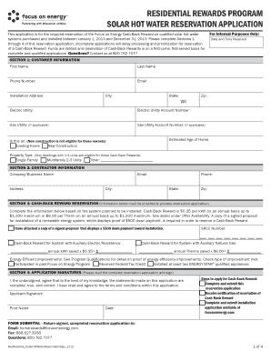 Wisconsin Solar Hot Water Reservation Application