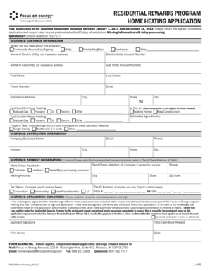 Wisconsin Residential Rewards Program Application