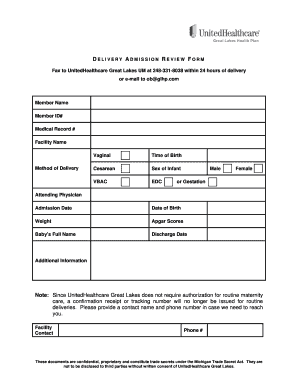 Delivery Admission Review Form