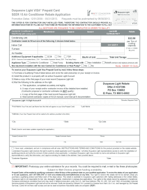 Fillable Online Duquesne Light VISA SEER 15 Air ...