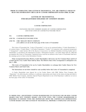 Canfor Corporation Letter of Transmittal