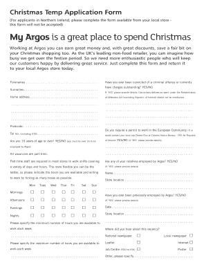 Argos Christmas Temp Application Form
