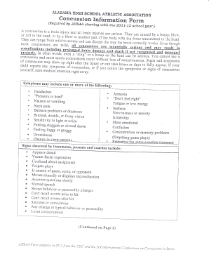 Alabama High School Athletic Association Concussion Information Form