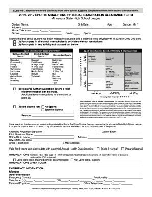 Minnesota Sports Qualifying Physical Examination Clearance Form