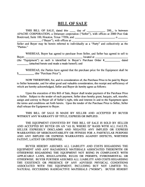 Bill of Sale Agreement