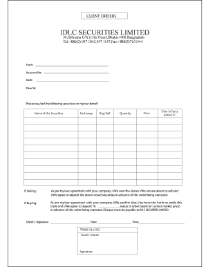 IDLC Securities Client Order Form