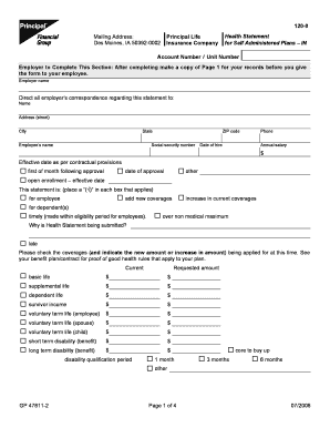 Principal Life Health Statement Form