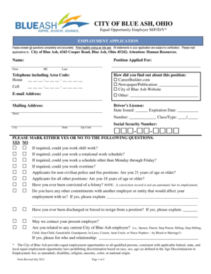 City of Blue Ash Employment Application