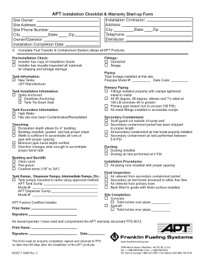 APT Installation Checklist & Warranty Start-up Form Site Owner: Site ...