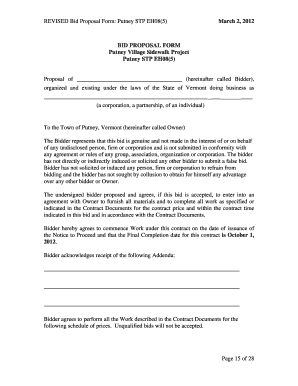 REVISED Bid Proposal Form: Putney STP EH08(5)