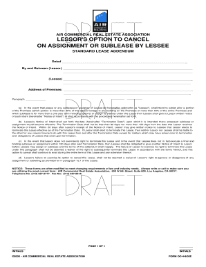 AIR Commercial Real Estate Lessor's Option to Cancel Addendum