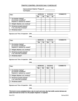 TRAFFIC CONTROL DEVICES DAILY CHECKLIST bb - City of Fargo