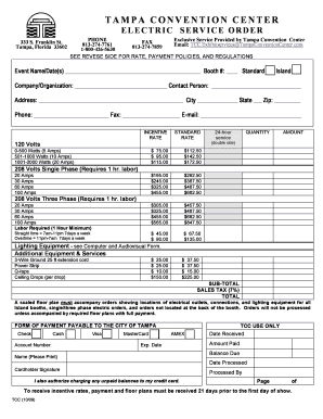 Tampa Convention Center Electric Service Order