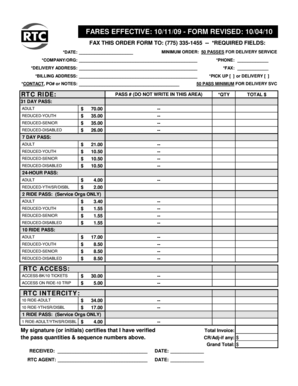 RTC Delivery Service Order Form