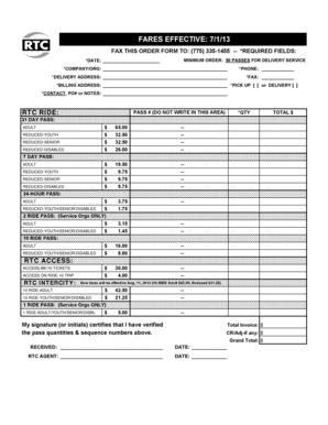 RTC Delivery Service Order Form