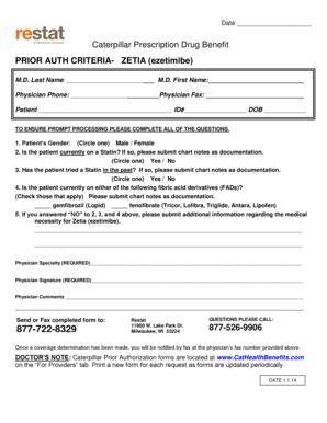 Caterpillar Zetia Prior Authorization Form