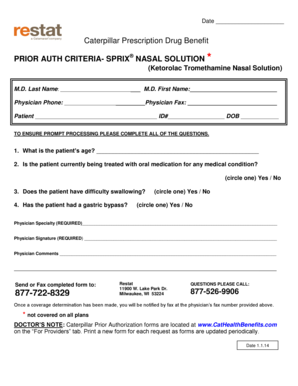 Caterpillar Prior Authorization Form