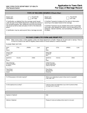 New York Marriage Record Application