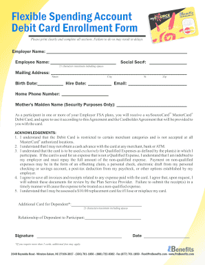 Flexible Spending Account Debit Card Enrollment Form