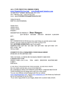 Printing Order Form