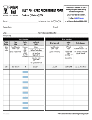 Multi Pin Card Requirement Form