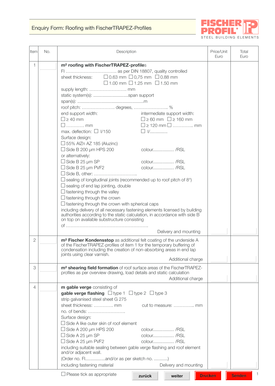 Roofing Enquiry Form with FischerTRAPEZ-Profiles