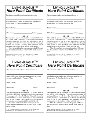 Living Jungle Hero Point Certificate