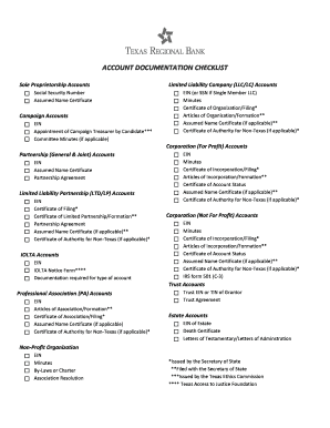 Account Documentation Checklist
