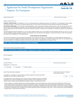 Texas Youth Development Organization Property Tax Exemption Form 50-118