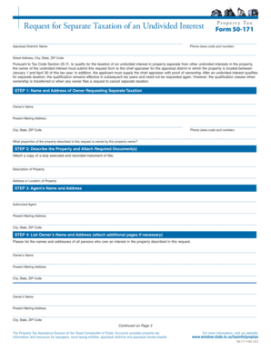 Texas Form 50-171 Request for Separate Taxation