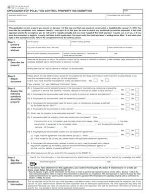 Texas Pollution Control Property Tax Exemption Application