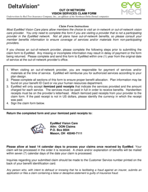 Out of Network Vision Services Claim Form