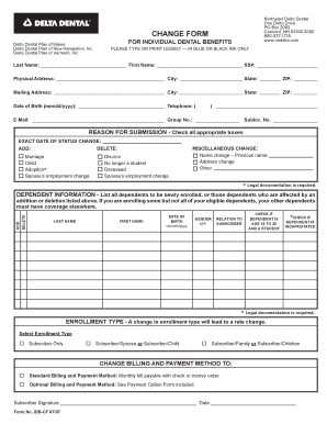Northeast Delta Dental Change Form