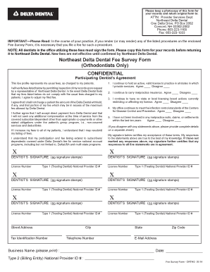 Northeast Delta Dental Fee Survey Form