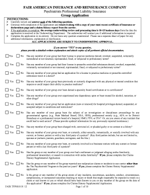 Psychiatrists Professional Liability Insurance Group Application