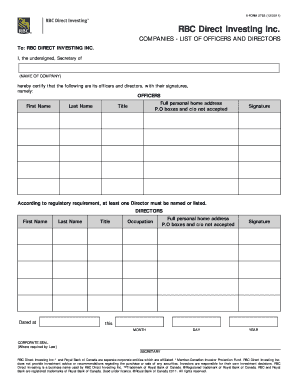 Company Officers and Directors Form
