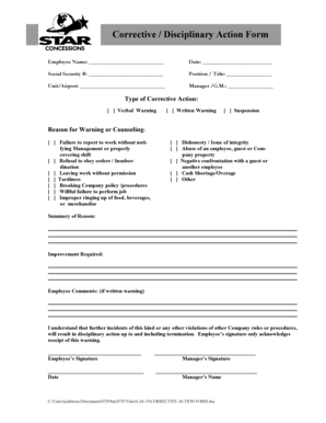 Corrective Disciplinary Action Form
