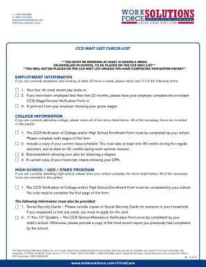 Child Care Services Wait List Check-List