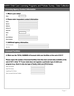 NARA Child Care Licensing Programs and Policies Survey