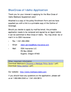 BlueCross of Idaho Medicare Supplement Application