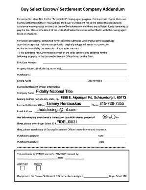 Buy Select Escrow Settlement Company Addendum