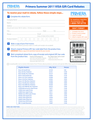 Primera Summer 2011 VISA Gift Card Rebates