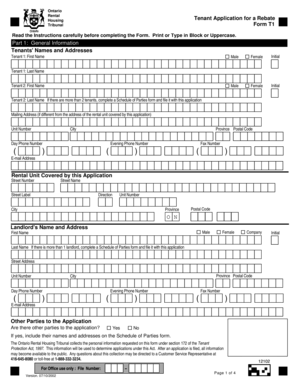 Ontario Rental Housing Tenant Application for a Rebate