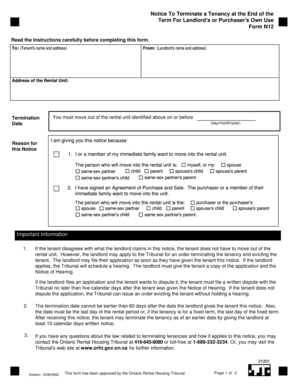 Notice to Terminate Tenancy for Landlord's Use