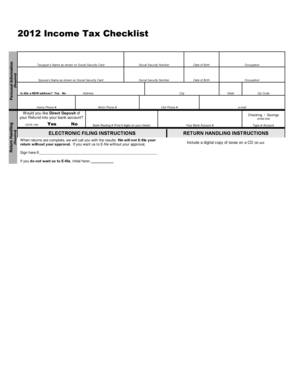 2012 Income Tax Checklist