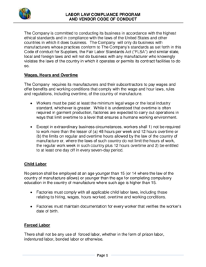Labor Law Compliance Program and Vendor Code of Conduct