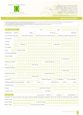 Oasis Endowment Policy Application Form